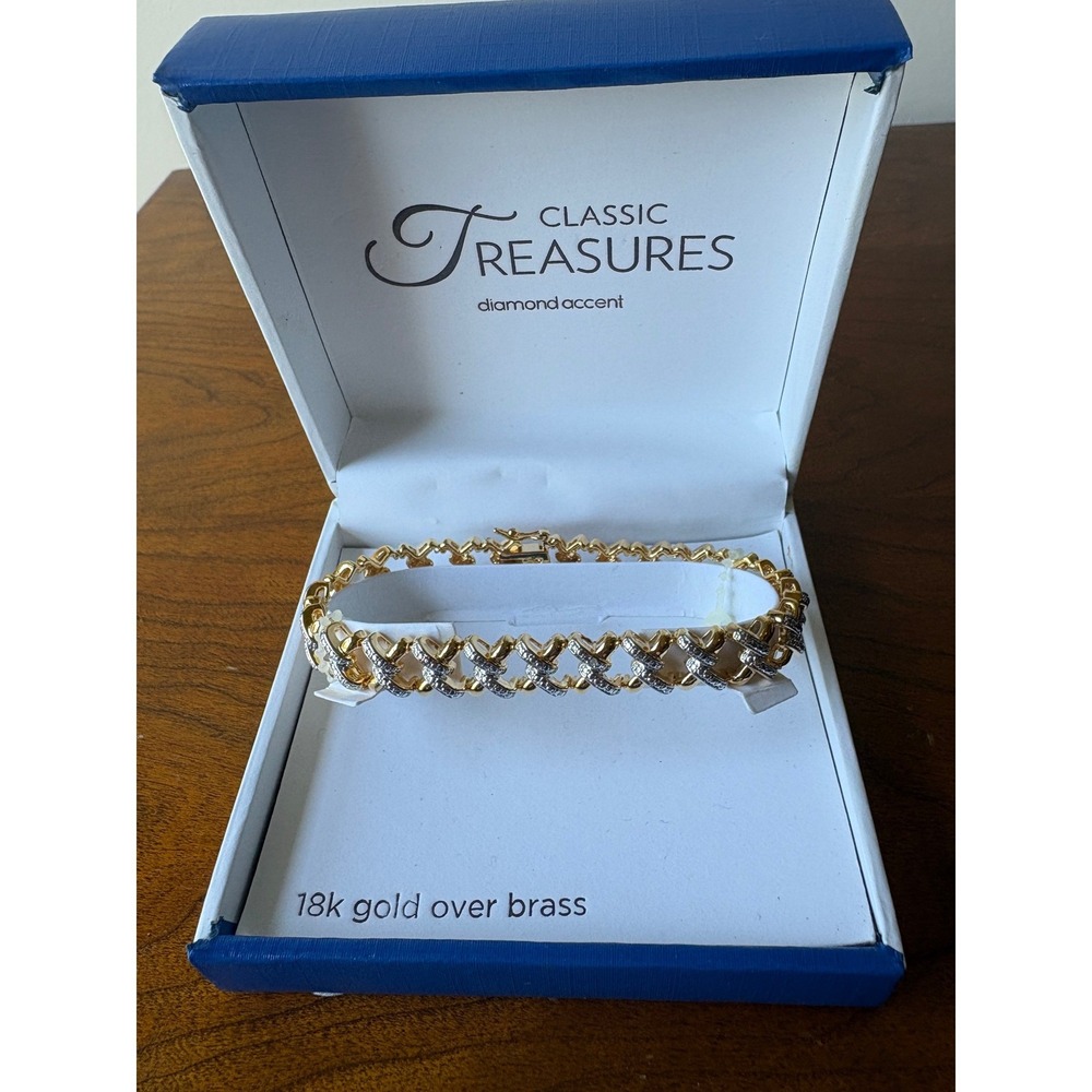 Classic Treasures 18k Gold Over Brass Diamond‎ Accent X Tennis Bracelet NWT